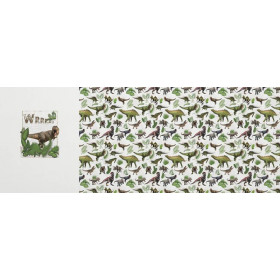 DINO PLANTS / white - Panoramic panel - looped knit fabric with elastane