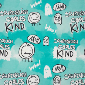 SCHRECKLICH COOLES KIND / AQUA (SCHOOL DRAWINGS) - looped knit fabric