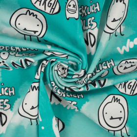 SCHRECKLICH COOLES KIND / AQUA (SCHOOL DRAWINGS) - looped knit fabric