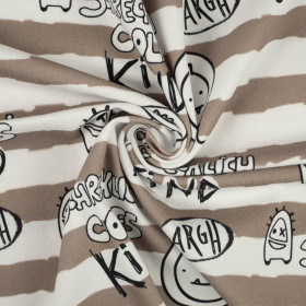 SCHRECKLICH COOLES KIND / BEIGE STRIPES (SCHOOL DRAWINGS) - looped knit fabric