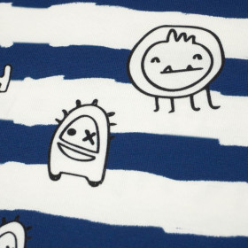 SCHRECKLICH COOLES KIND / DARK BLUE STRIPES (SCHOOL DRAWINGS) - looped knit fabric