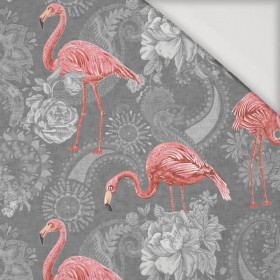 FLAMINGOS AND ROSES / grey - Viscose jersey