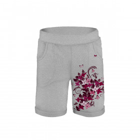 KID`S SHORTS (RIO) - FLORAL / WHITE MELANGE - looped knit fabric 