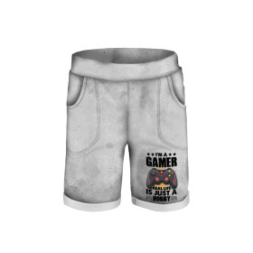 KID`S SHORTS (RIO) - GAMER / white - looped knit fabric 