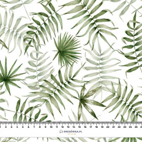 TROPICAL LEAVES pat. 3 / white (JUNGLE) - single jersey with elastane 