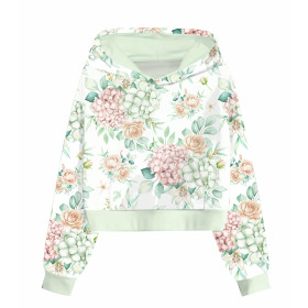 Cropped hoodie (IDA) - Hydrangeas / white - sewing set