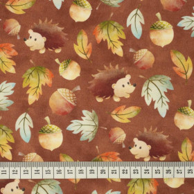 HEDGEHOGS IN LEAVES (AUTUMN GIRL) - looped knit fabric