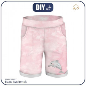 KID`S SHORTS (RIO) - DOLPHIN / CAMOUFLAGE pat. 2 / pale pink - looped knit fabric 