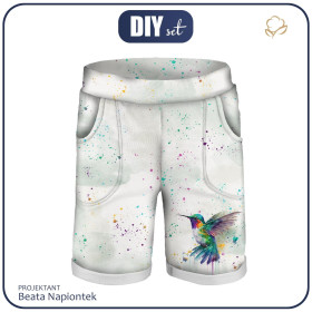 KID`S SHORTS (RIO) - WATERCOLOR HUMMINGBIRD - looped knit fabric 