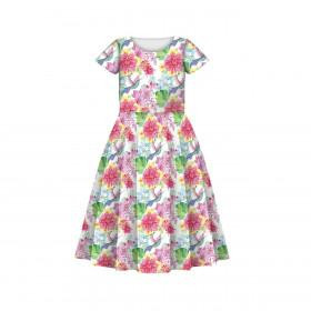 KID'S DRESS  “Mia” (98/104) - HUMMINGBIRDS AND FLOWERS - sewing set 