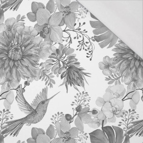 HUMMINGBIRDS AND FLOWERS (GREY) / white - single jersey with elastane 