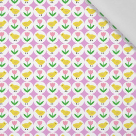 CHICKS AND TULIPS / purple - Cotton woven fabric