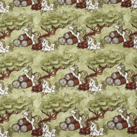 FOREST UNICORNS pat. 2 / green  - looped knit fabric