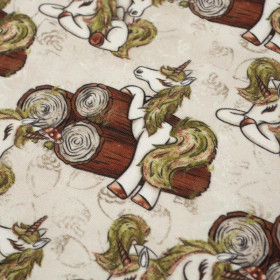 FOREST UNICORNS pat. 1 / beige - looped knit fabric
