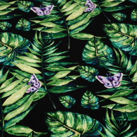 MINI LEAVES AND INSECTS PAT. 4 (TROPICAL NATURE) / black - looped knit fabric