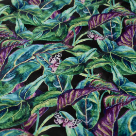 MINI LEAVES AND INSECTS PAT. 1 (TROPICAL NATURE) / black - Quilted nylon fabric 