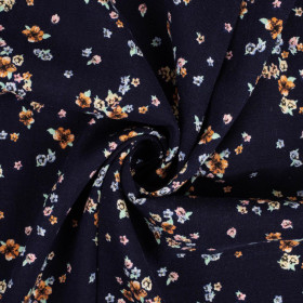 SMALL FLOWERS / navy - Viscose with linen weave