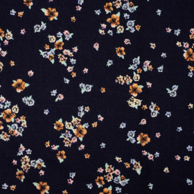 SMALL FLOWERS / navy - Viscose with linen weave