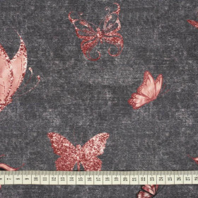 BUTTERFLIES (GLITTER BUTTERFLIES) / ACID WASH GREY - looped knit fabric