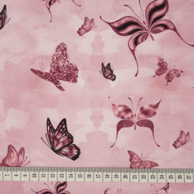 BUTTERFLIES (GLITTER BUTTERFLIES) / CAMOUFLAGE pat. 2 (rose quartz) - single jersey with elastane 