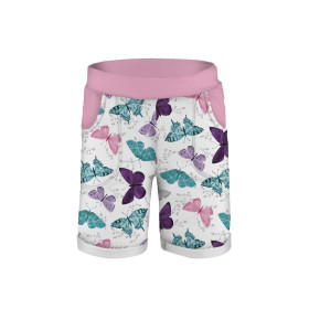 BUTTERFLIES PAT. 5 / white  (PURPLE BUTTERFLIES) - looped knit fabric