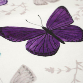 BUTTERFLIES PAT. 5 / white  (PURPLE BUTTERFLIES) - looped knit fabric