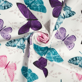 BUTTERFLIES PAT. 5 / white  (PURPLE BUTTERFLIES) - looped knit fabric