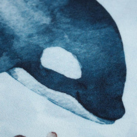 ORCAS (THE WORLD OF THE OCEAN) / CAMOUFLAGE pat. 2 (light blue) - looped knit fabric