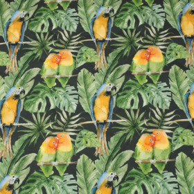 PARROTS pat. 2 / black (JUNGLE) - picnic blankets woven fabric
