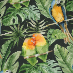 PARROTS pat. 2 / black (JUNGLE) - picnic blankets woven fabric