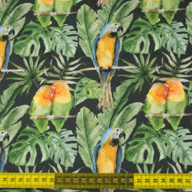 PARROTS pat. 2 / black (JUNGLE) - picnic blankets woven fabric