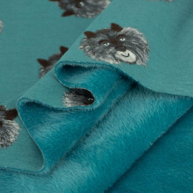 DOG SNOUTS/ melange sea blue - brushed knit fabric with teddy / alpine fleece