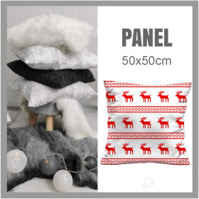 CUSHION PANEL - REINDEERS / red stripes