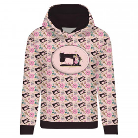 CLASSIC WOMEN’S HOODIE (POLA) - RETRO SEWING MACHINES pat. 1 / pink - looped knit fabric 