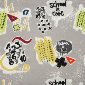 SCHOOL IS COOL / grey (SCHOOL DRAWINGS) - looped knit fabric