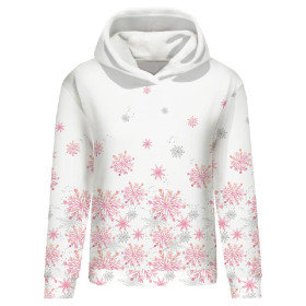 CLASSIC WOMEN’S HOODIE (POLA) - PINK SNOWFLAKES pat. 2 - looped knit fabric 