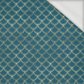 50CM GOLDEN FISH SCALES pat. 2 (GOLDEN OCEAN) / sea blue - looped knit fabric