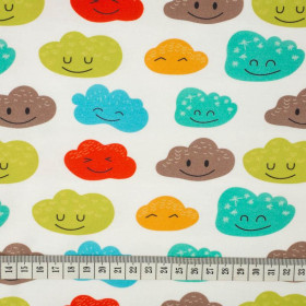 HAPPY CLOUDS (PASTEL SKY) - looped knit fabric