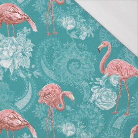 FLAMINGOS AND ROSES / sea blue -  single jersey with elastane 