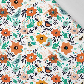 FOLK BIRDS 2.0 / white - Cotton woven fabric