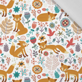 FOXES IN THE FORREST / white - Cotton woven fabric