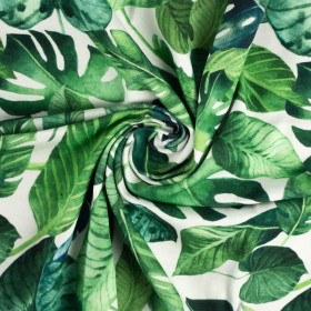 TROPICAL LEAVES pat. 2 / white - single jersey with elastane 