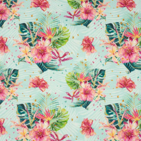 TROPICAL BOUQUET / mint - looped knit fabric