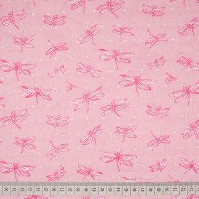 DRAGONFLIES / pink - Cotton batiste with knots 