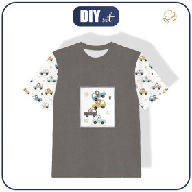 KID’S T-SHIRT - COLORFUL CARS / grey (CITY BEARS) - single jersey
