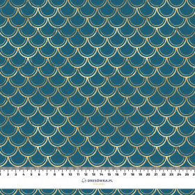 GOLDEN FISH SCALES pat. 2 (GOLDEN OCEAN) / sea blue - Cotton woven fabric