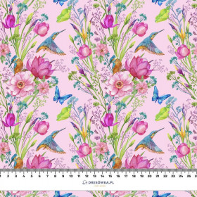 MINI KINGFISHERS AND BUTTERFLIES (KINGFISHERS IN THE MEADOW) / pink - single jersey with elastane 