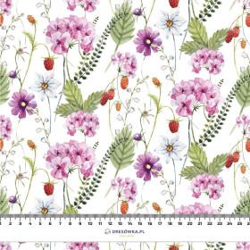 50CM FLOWERS AND WILD STRAWBERRIES (IN THE MEADOW) - Cotton woven fabric