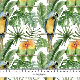 PARROTS pat. 2 / white (JUNGLE) - Linen with viscose