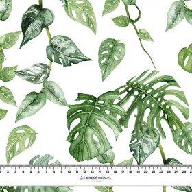 ROPICAL LEAVES MIX pat. 2 / white (JUNGLE) - single jersey with elastane 